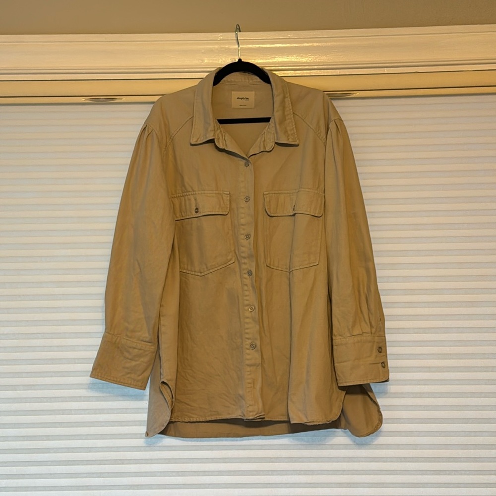 Tan denim button down shirt